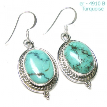 Pure silver antique look blue turquoise drop earrings